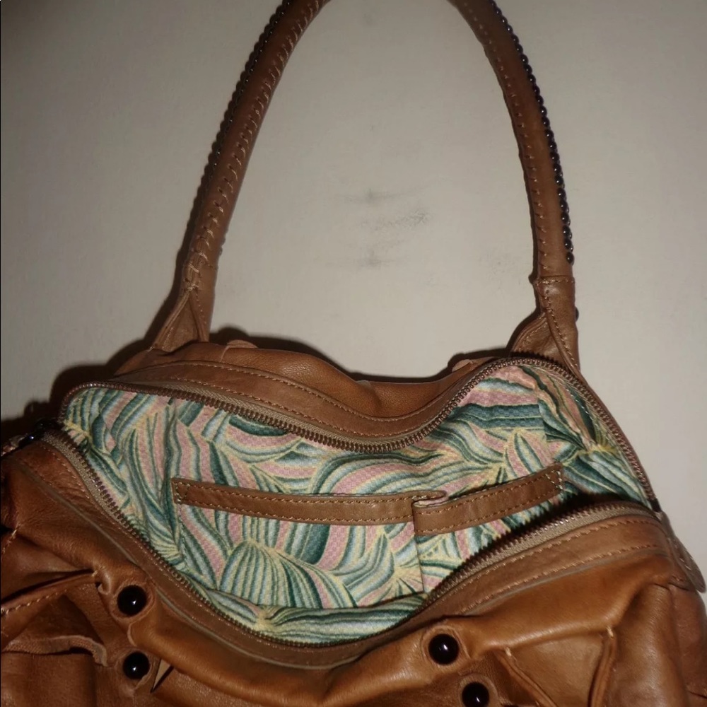 DAVID & SCOTTI LEATHER SCARF LARGE STUDDED SATCHEL BAG - BROWN - Picture 6 of 9